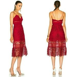 Self Portrait Similar Red Floral Lace Midi Gown